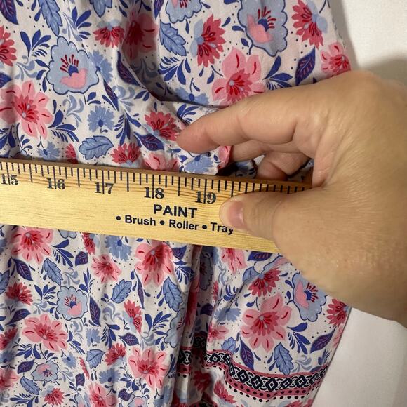 Talbots Henley Botanical Floral Popover Top Large‎ Petite Blue Pink Non-Stretch - Picture 7 of 8